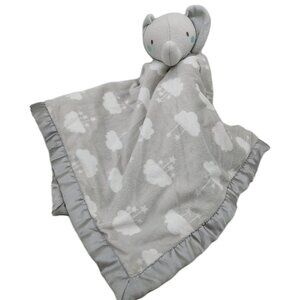 Parents Choice Gray White Clouds Elephant Baby Blanket Satin Trim Plush Lovey